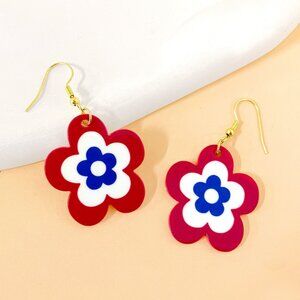 Floral Red and Blue Earrings